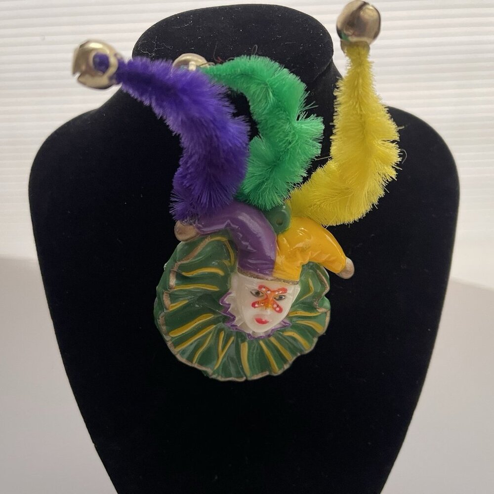Mardi Gras Jester Mask Brooch Pin Harlequin Masquerade Carnival NOLA 80s Vintage